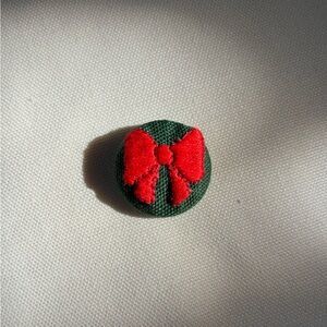 Hand Embroidered Red Bow Button Hair Tie made by me